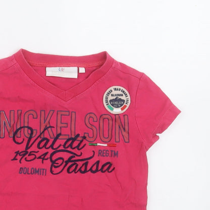 Nickelson Girls Pink  Cotton Basic T-Shirt Size 4 Years V-Neck Pullover