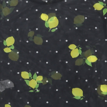 Primark Womens Black Geometric Polyester Cropped T-Shirt Size 4 Crew Neck - Lemon print