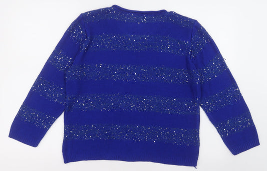 Gerard Womens Blue Crew Neck Striped  Pullover Jumper Size L