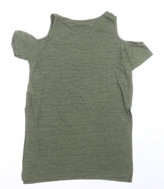 Atmosphere Womens Green  Viscose Basic T-Shirt Size 8 Crew Neck - cold shoulder