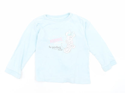 georger Girls Blue  Cotton Basic Casual Size 12-18 Months Crew Neck Pullover - Minnie Mouse