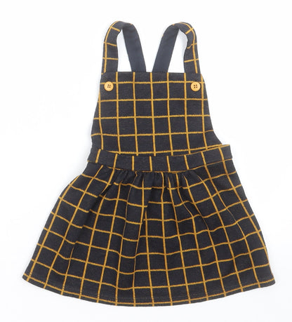 George Girls Black Check Acrylic Pinafore/Dungaree Dress  Size 2 Years  Square Neck Button