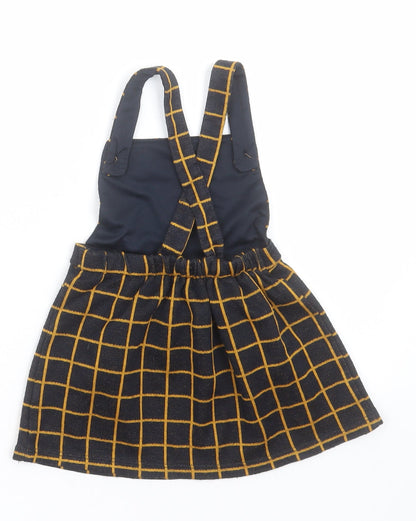 George Girls Black Check Acrylic Pinafore/Dungaree Dress  Size 2 Years  Square Neck Button