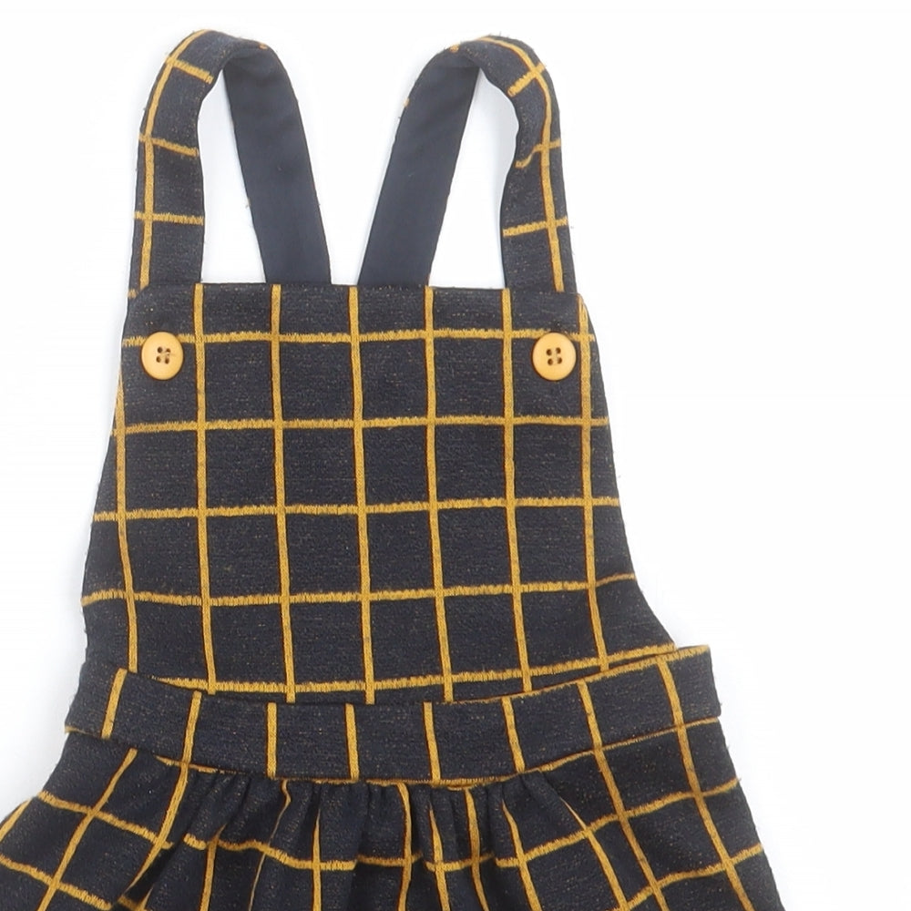 George Girls Black Check Acrylic Pinafore/Dungaree Dress  Size 2 Years  Square Neck Button