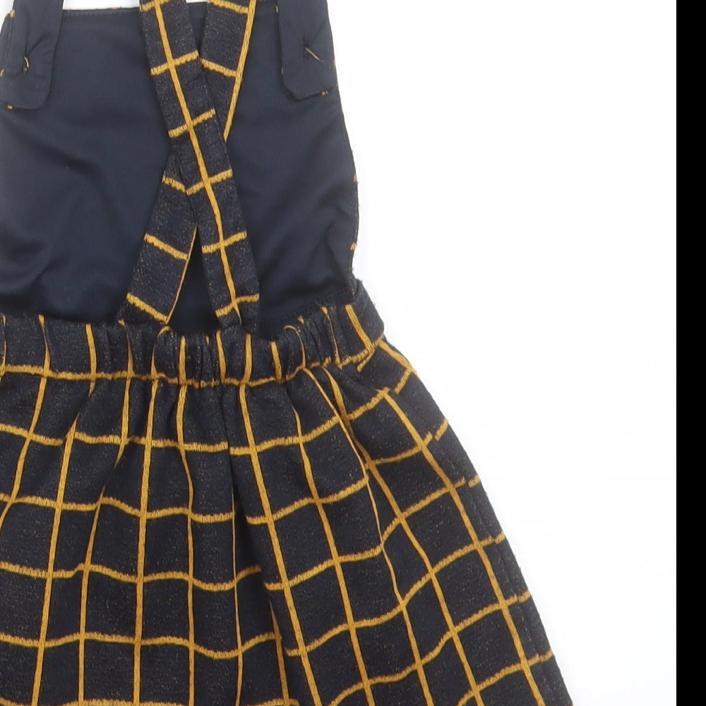 George Girls Black Check Acrylic Pinafore/Dungaree Dress  Size 2 Years  Square Neck Button