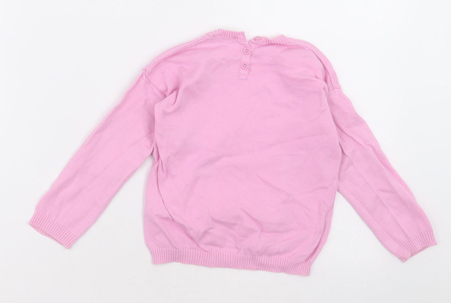United Colors of Benetton Girls Pink Crew Neck  Cotton Pullover Jumper Size 2-3 Years  Button - going far