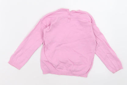 United Colors of Benetton Girls Pink Crew Neck  Cotton Pullover Jumper Size 2-3 Years  Button - going far