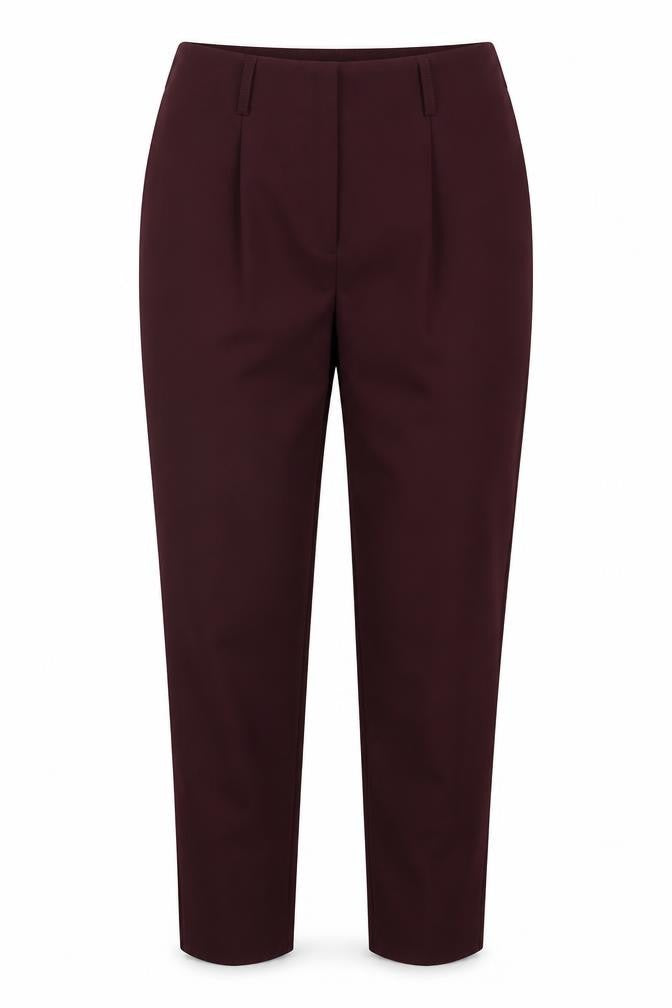 Front view of New Look women’s purple polyester trousers, size UK 6, 27-inch leg regular hook & eye