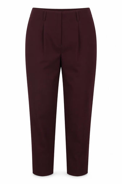 Front view of New Look women’s purple polyester trousers, size UK 6, 27-inch leg regular hook & eye