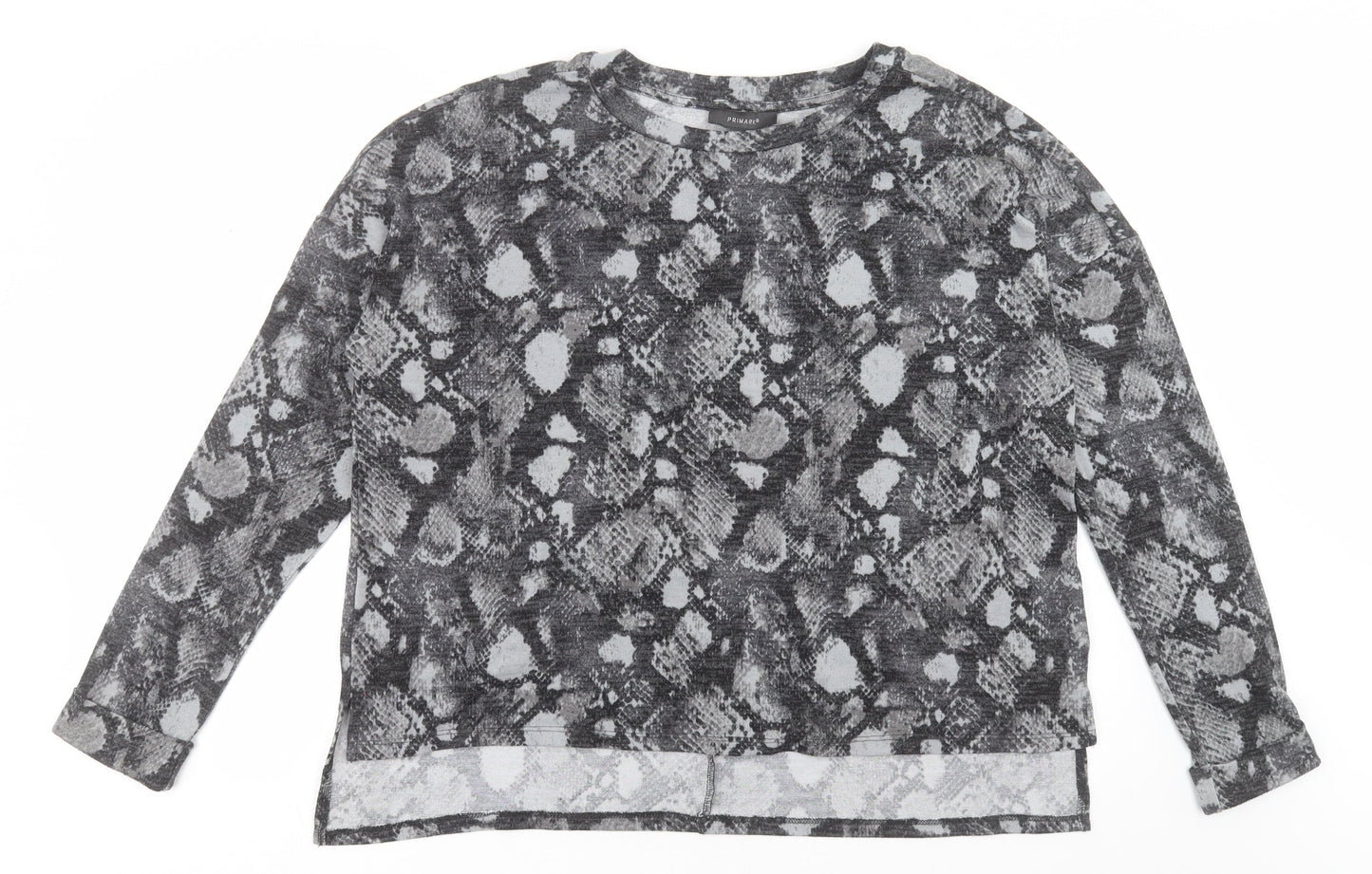 Primark Womens Grey Crew Neck Animal Print Polyester Pullover Jumper Size M