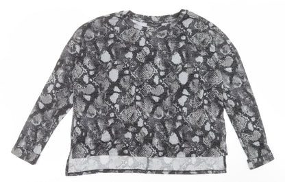 Primark Womens Grey Crew Neck Animal Print Polyester Pullover Jumper Size M