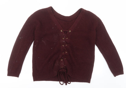 Primark Womens Purple Crew Neck  Acrylic Pullover Jumper Size M