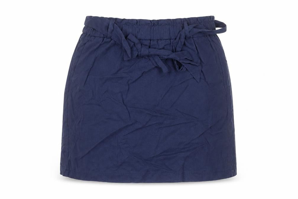 Front view of Topshop women’s blue lyocell a-line skirt, size UK 8, tie