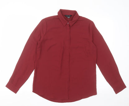 Womens UK Size 8 New Look Red Basic Button-Up