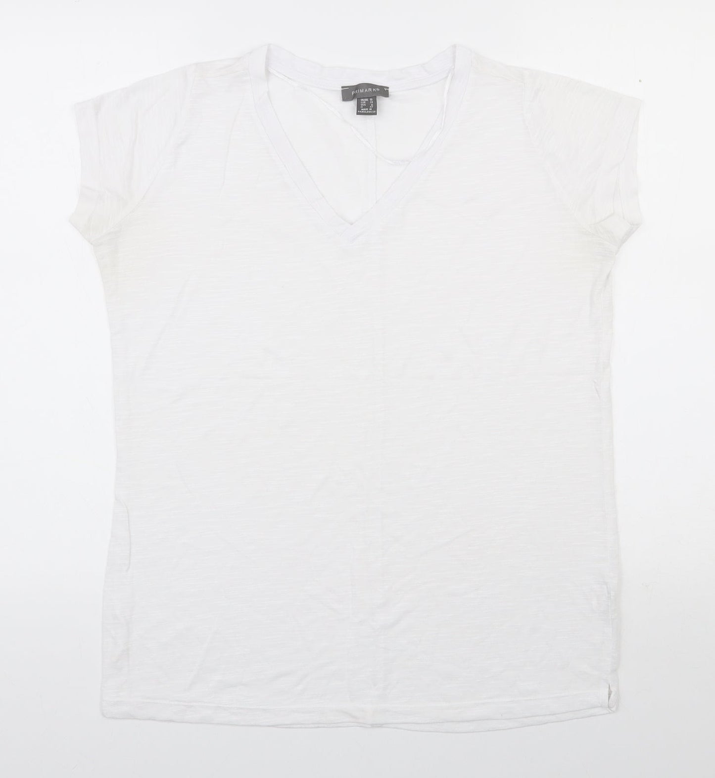 Primark Womens White  Viscose Basic T-Shirt Size 10 V-Neck