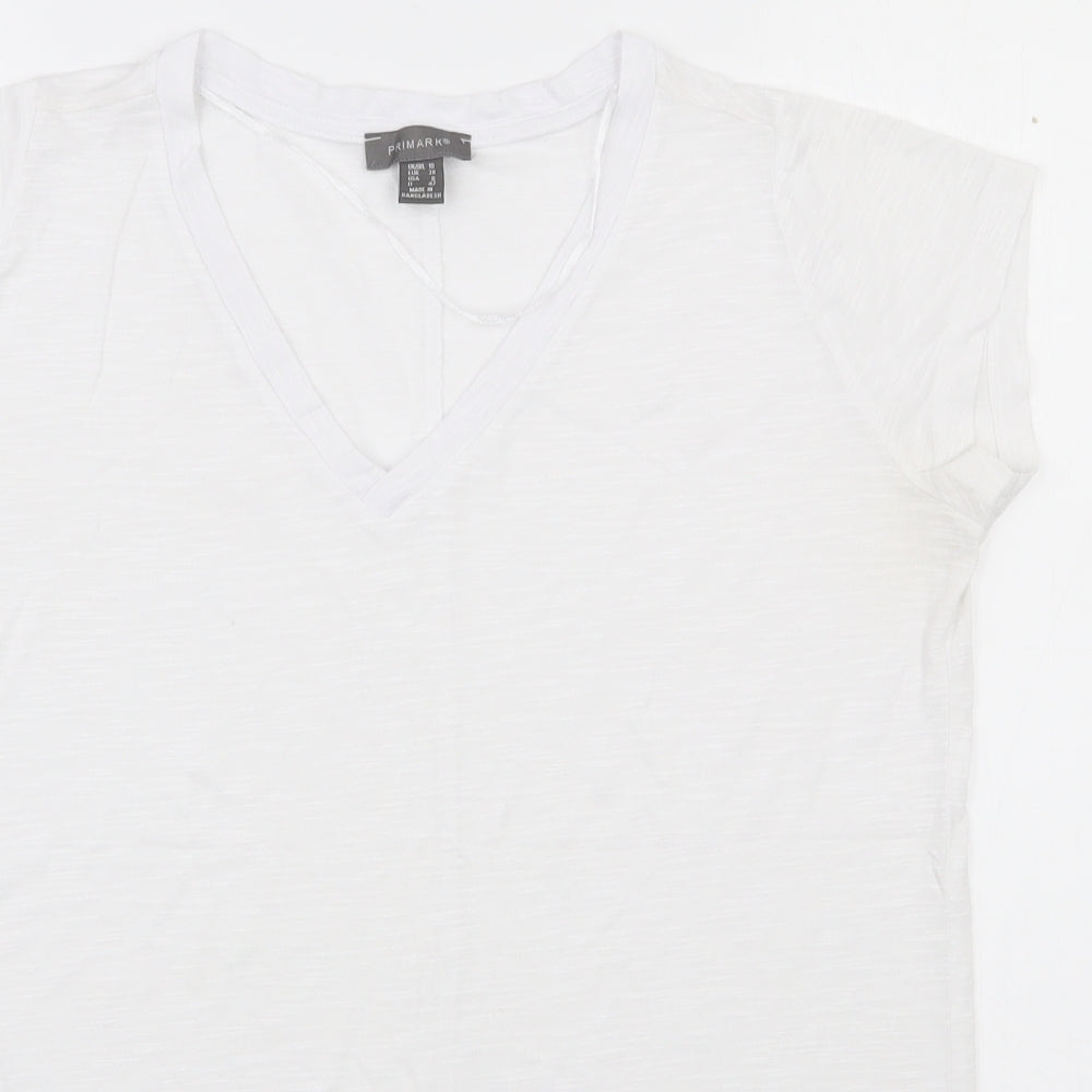 Primark Womens White  Viscose Basic T-Shirt Size 10 V-Neck