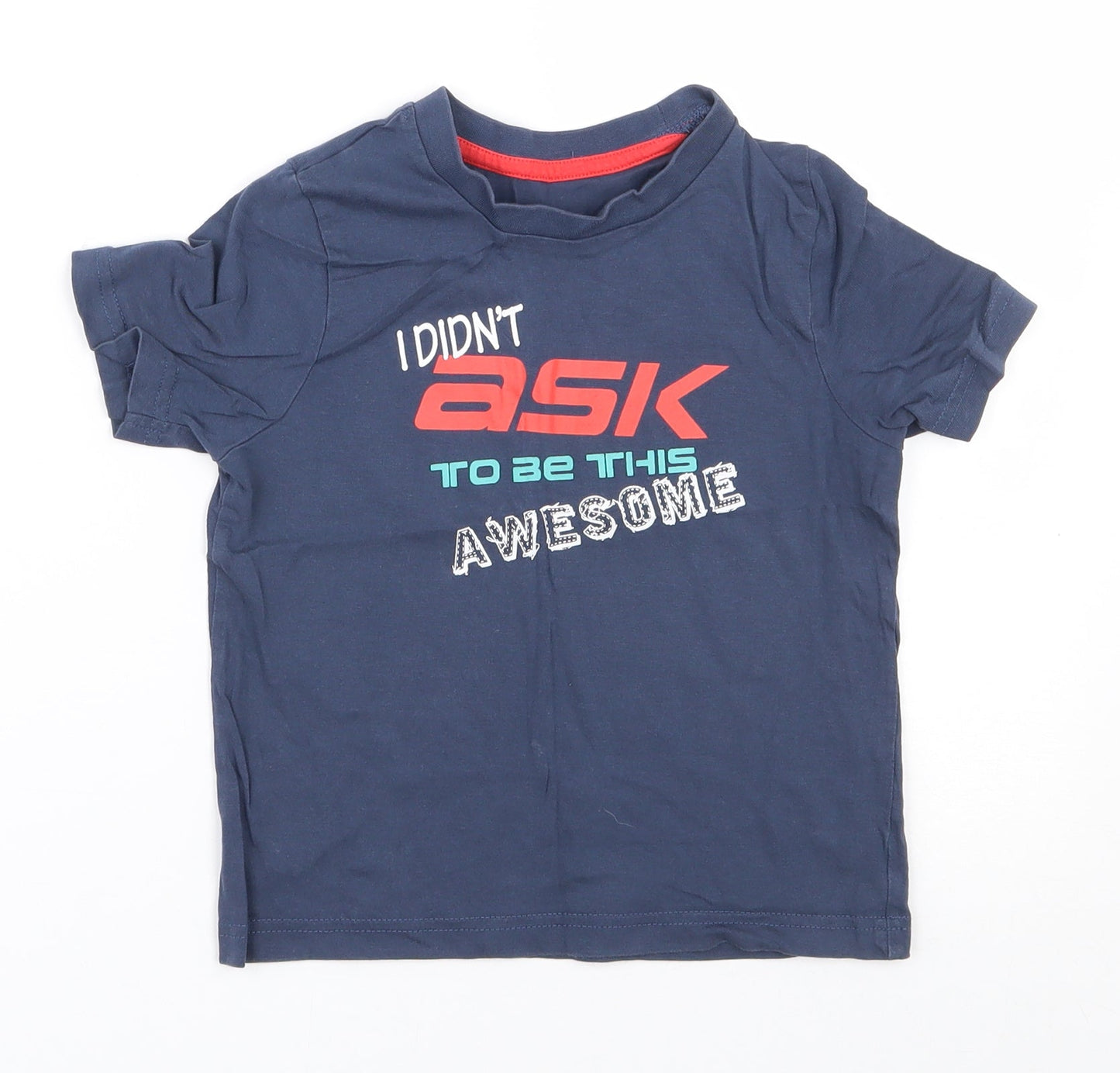 Mothercare Boys Blue  Cotton Jersey T-Shirt Size 3-4 Years Round Neck Pullover