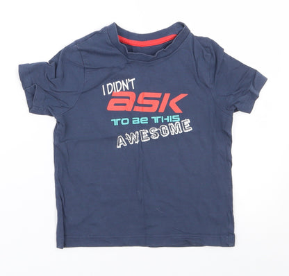 Mothercare Boys Blue  Cotton Jersey T-Shirt Size 3-4 Years Round Neck Pullover