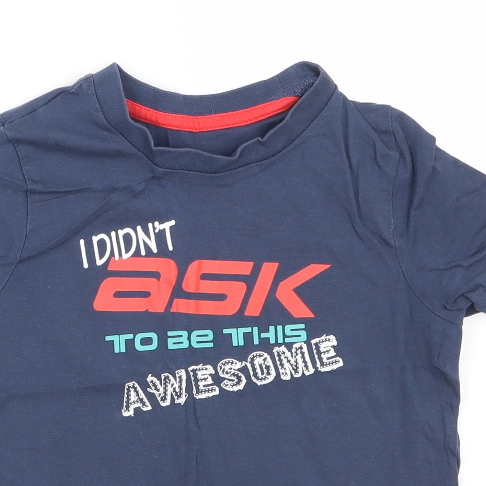 Mothercare Boys Blue  Cotton Jersey T-Shirt Size 3-4 Years Round Neck Pullover