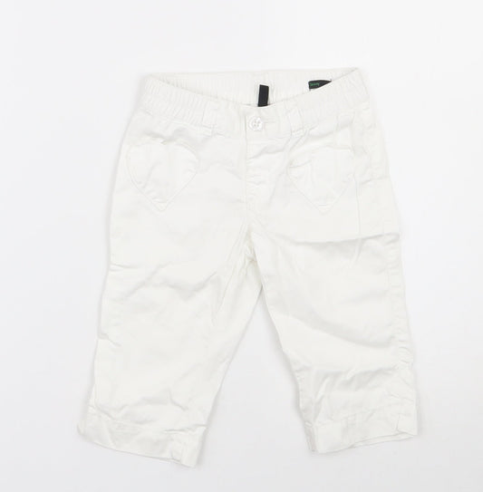 Benetton Class  Girls White  100% Cotton Chino Trousers Size 3-4 Years  Regular Button