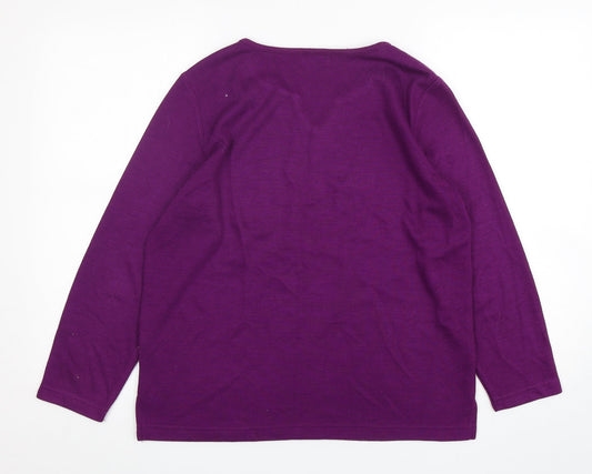 Bonmarché Womens Purple V-Neck  Polyester Pullover Jumper Size S