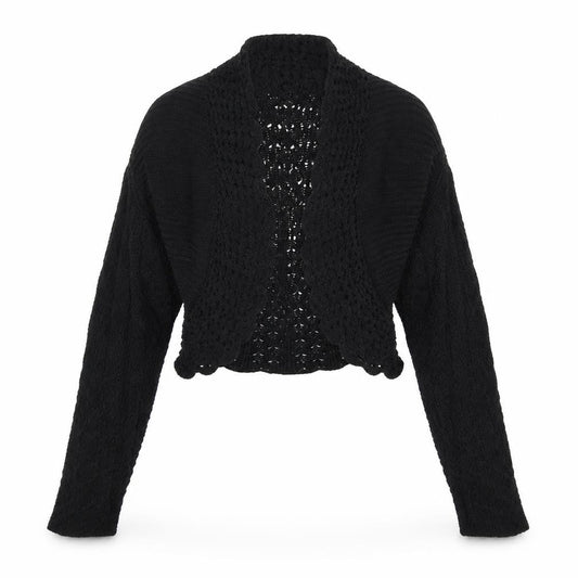 Front view of AMARANTO women’s black v-neck acrylic cardigan jumper, size UK 16