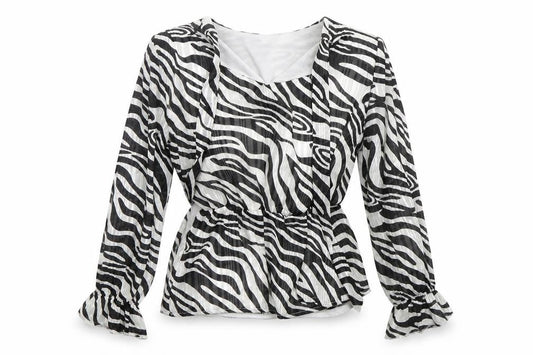 Front view of Quiz women’s multicoloured animal print polyester basic blouse, size UK 8, v-neck