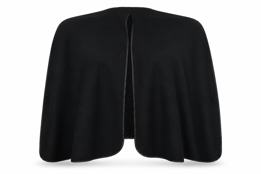 Front view of Preworn women’s black v-neck acrylic cape jumper one size