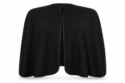 Front view of Preworn women’s black v-neck acrylic cape jumper one size