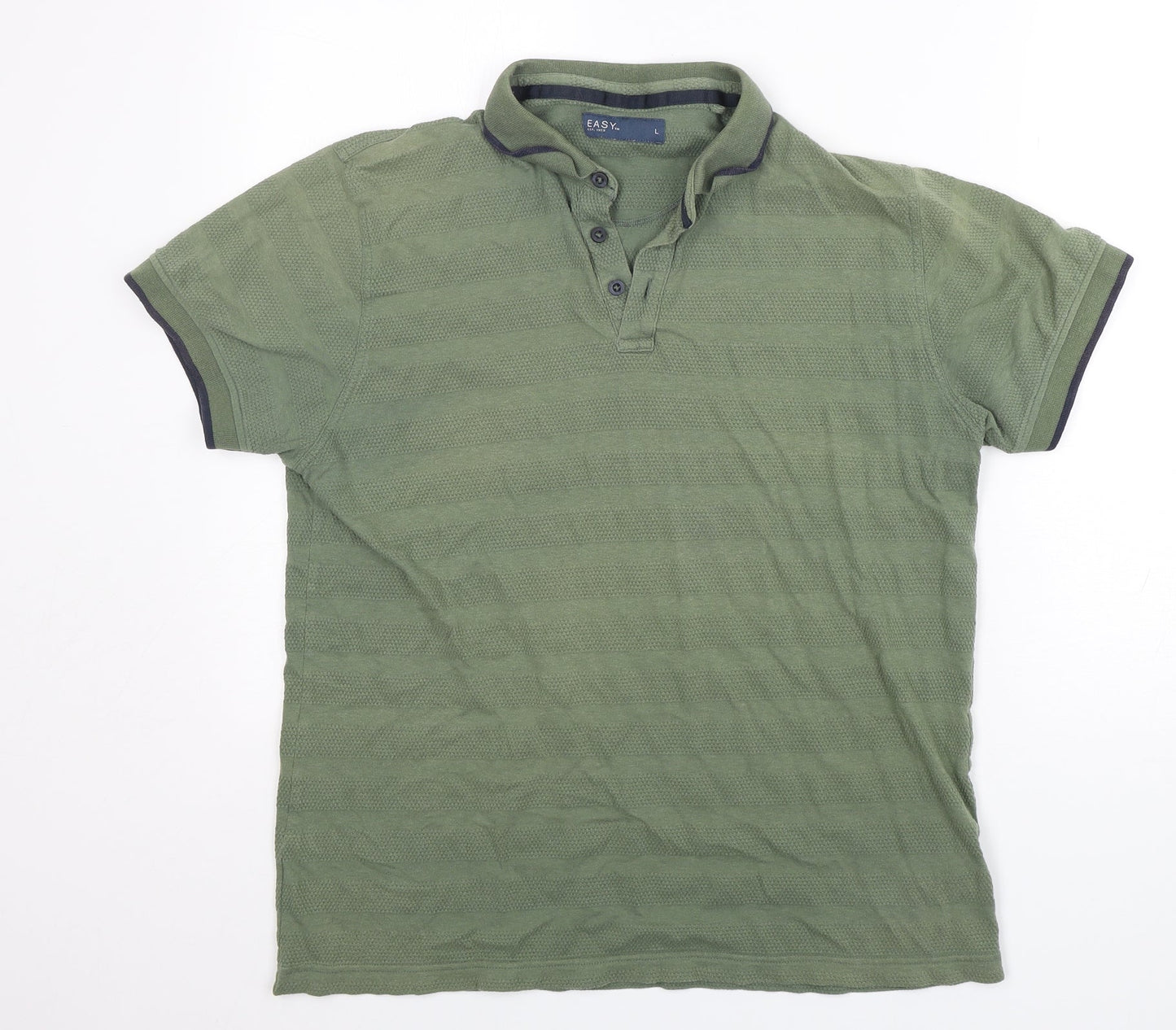 Easy Mens Green  Cotton  Polo Size L Collared Pullover