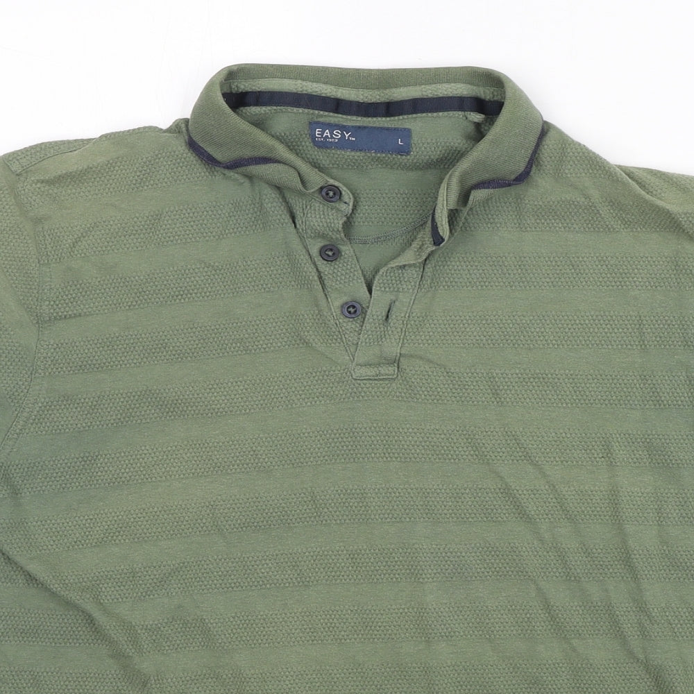 Easy Mens Green  Cotton  Polo Size L Collared Pullover