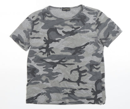 Ayanapa Womens Grey Camouflage Viscose Basic T-Shirt Size 10 Round Neck