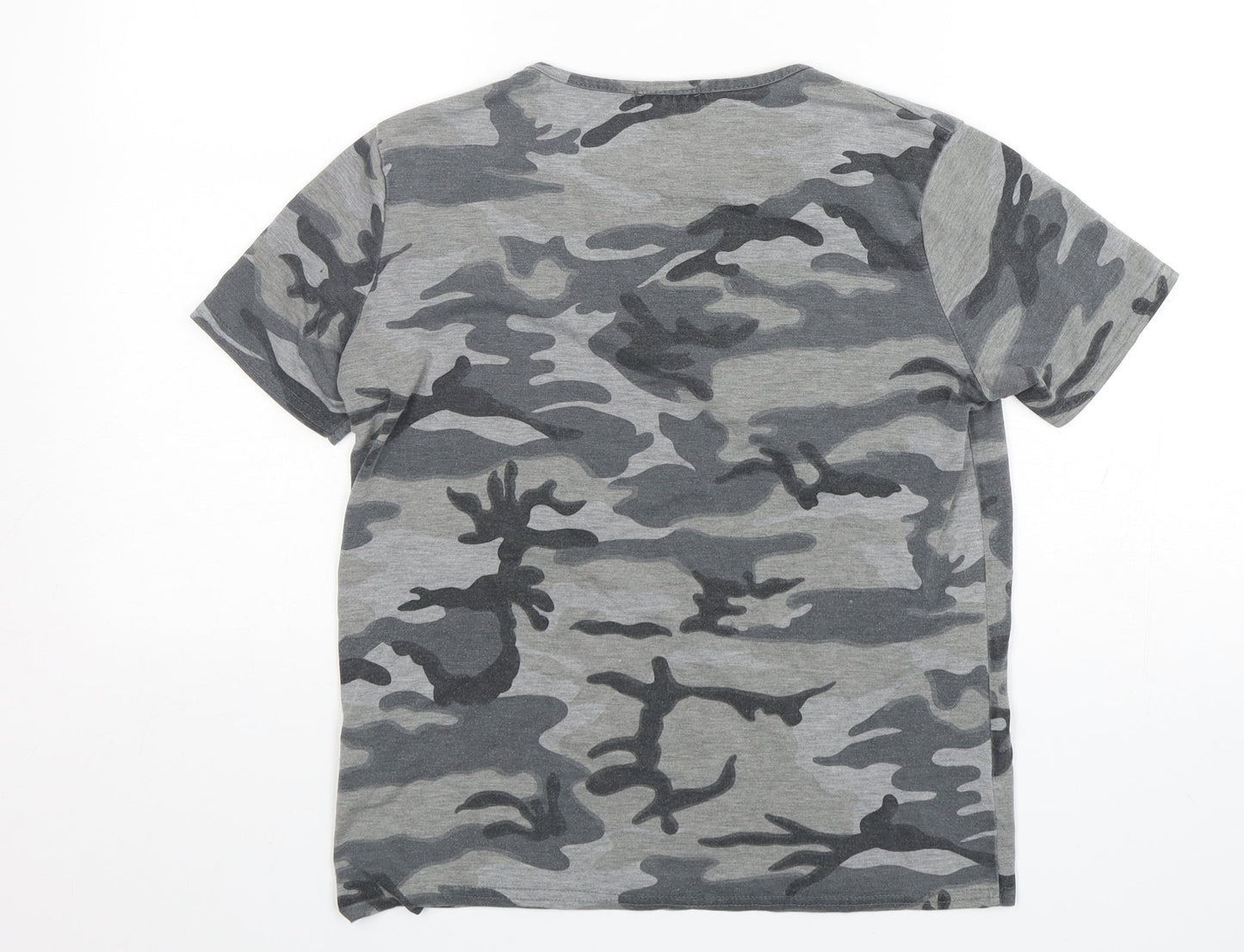 Ayanapa Womens Grey Camouflage Viscose Basic T-Shirt Size 10 Round Neck