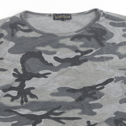 Ayanapa Womens Grey Camouflage Viscose Basic T-Shirt Size 10 Round Neck
