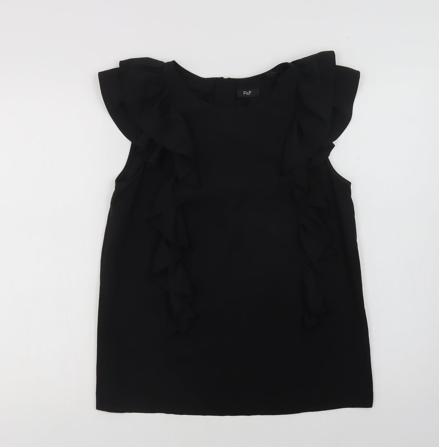 F&F Womens Black  Polyester Basic Blouse Size 10 Round Neck