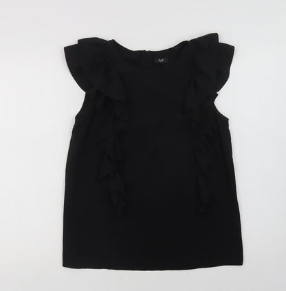 F&F Womens Black  Polyester Basic Blouse Size 10 Round Neck
