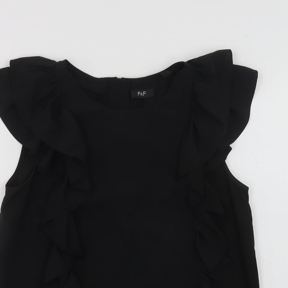 F&F Womens Black  Polyester Basic Blouse Size 10 Round Neck