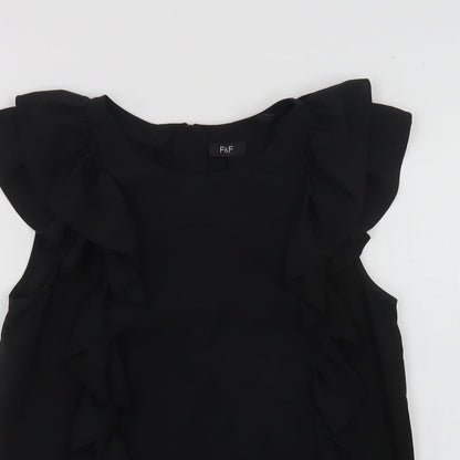 F&F Womens Black  Polyester Basic Blouse Size 10 Round Neck
