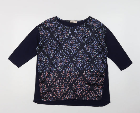 Per Una Womens Blue Floral Viscose Basic Blouse Size 14 Crew Neck
