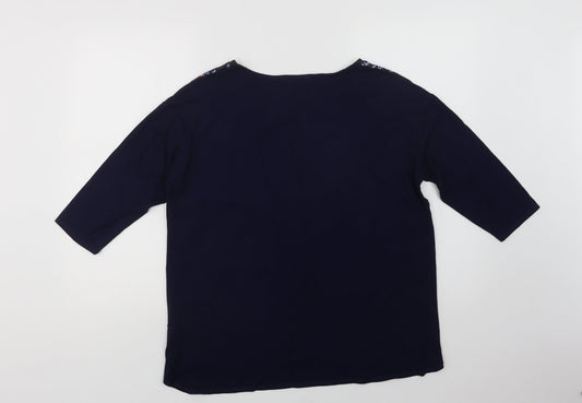 Per Una Womens Blue Floral Viscose Basic Blouse Size 14 Crew Neck