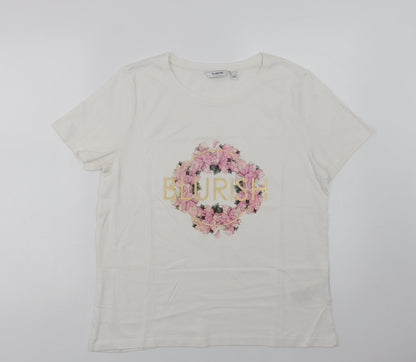 B. Young Womens White  Cotton Basic T-Shirt Size L Crew Neck - Blurish
