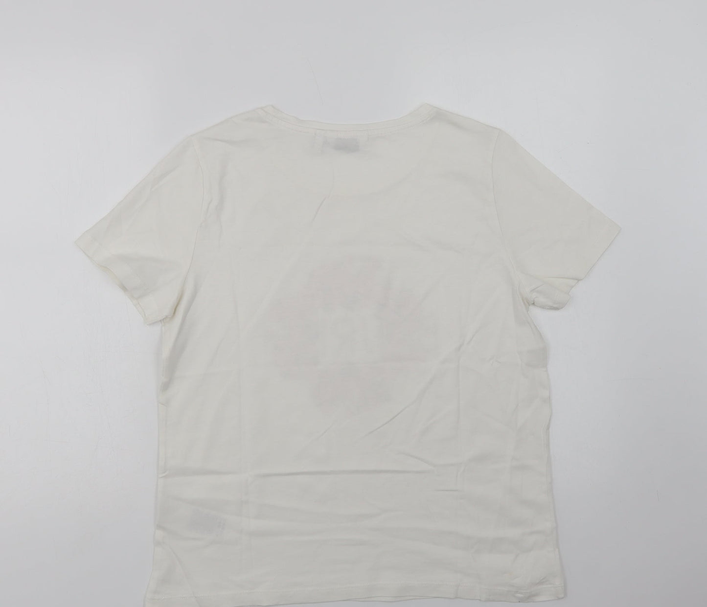 B. Young Womens White  Cotton Basic T-Shirt Size L Crew Neck - Blurish