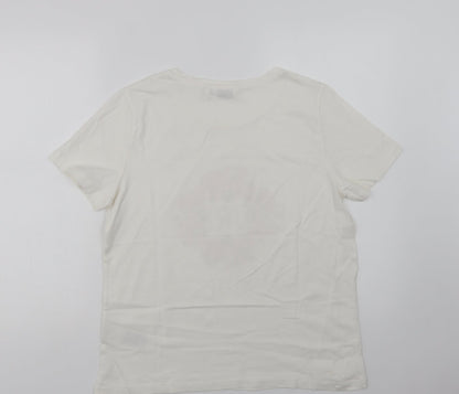 B. Young Womens White  Cotton Basic T-Shirt Size L Crew Neck - Blurish