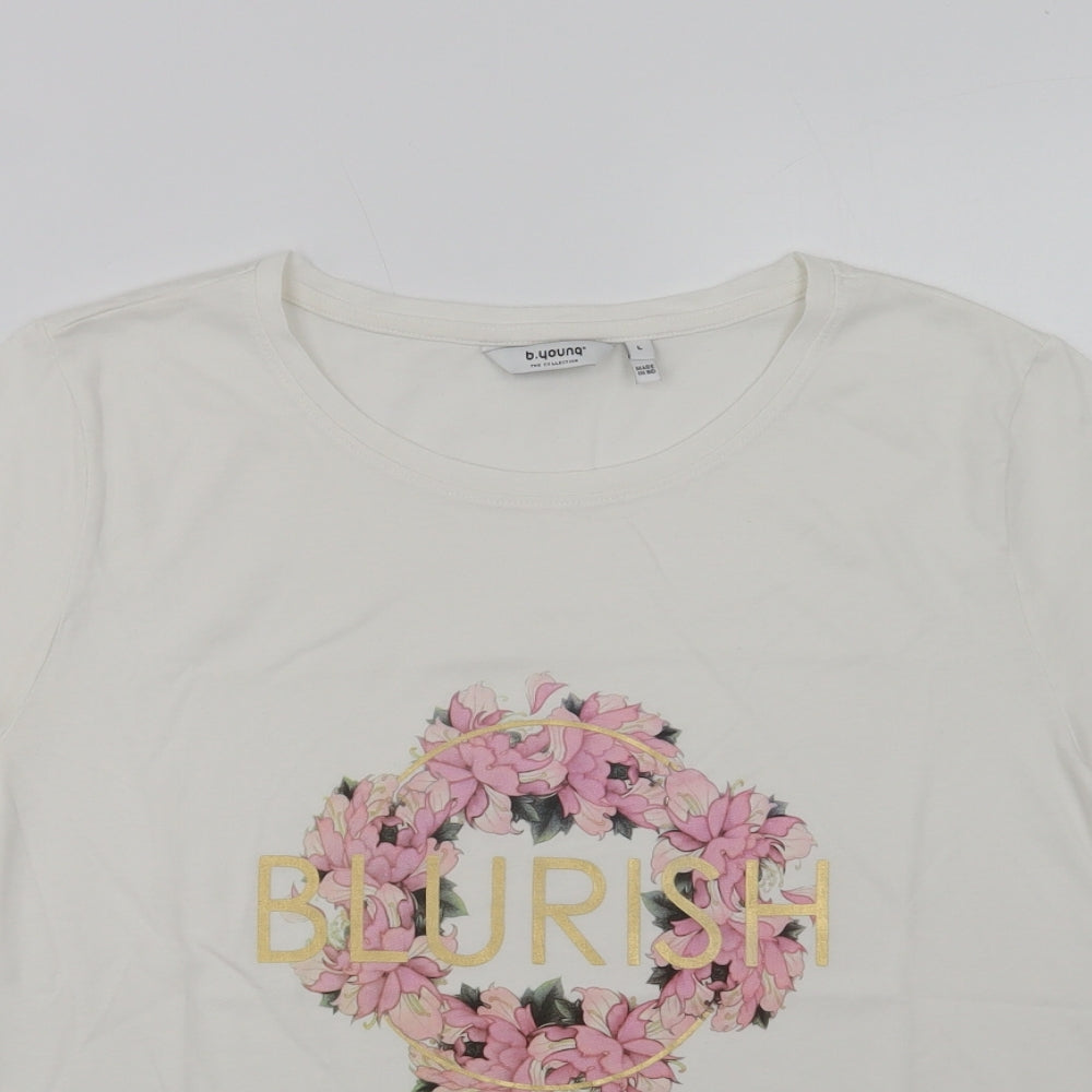 B. Young Womens White  Cotton Basic T-Shirt Size L Crew Neck - Blurish