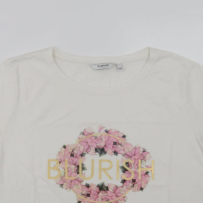 B. Young Womens White  Cotton Basic T-Shirt Size L Crew Neck - Blurish