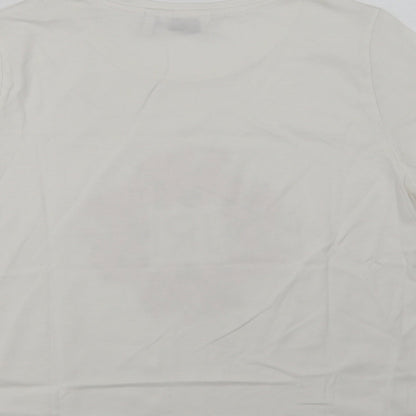 B. Young Womens White  Cotton Basic T-Shirt Size L Crew Neck - Blurish