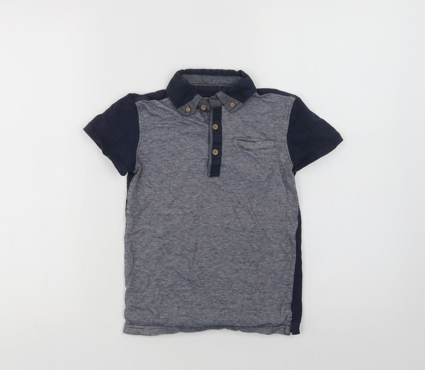 Motherc Boys Blue Colourblock Cotton Basic Polo Size 7-8 Years Collared Button
