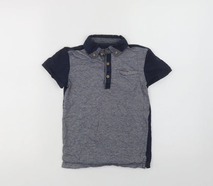 Motherc Boys Blue Colourblock Cotton Basic Polo Size 7-8 Years Collared Button