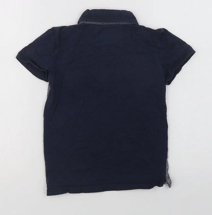 Motherc Boys Blue Colourblock Cotton Basic Polo Size 7-8 Years Collared Button