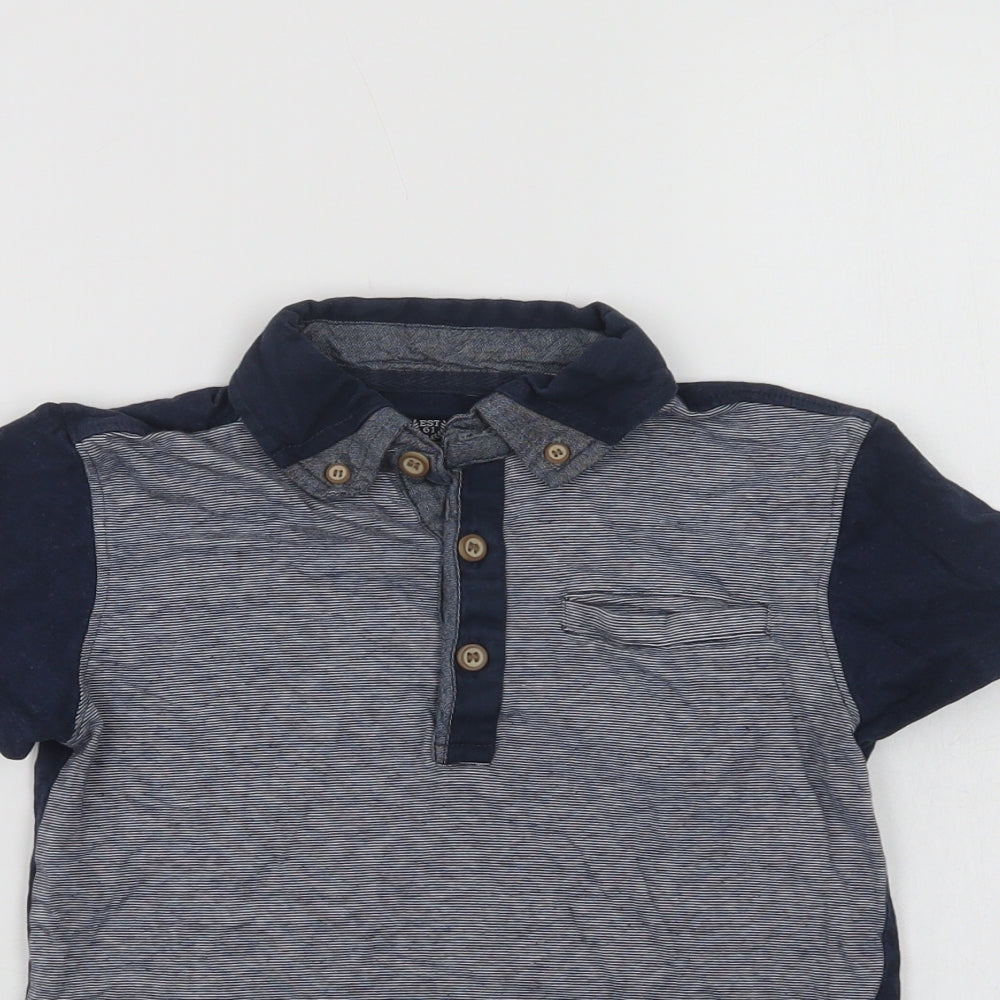 Motherc Boys Blue Colourblock Cotton Basic Polo Size 7-8 Years Collared Button